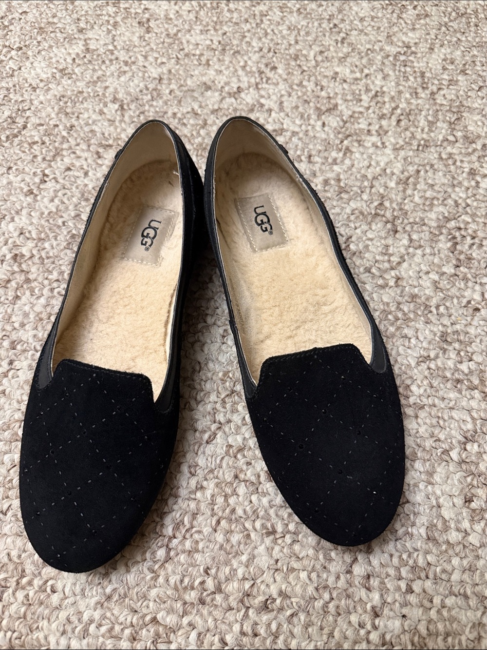 UGG Black Quilted Suede Slip-On Flats